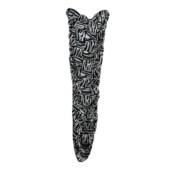 Black White Large Sexy Geometric Print Strapless Dress Bodycon Ruched Stretch - Picture 3 of 5